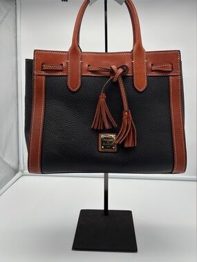 Dooney & Bourke Black with Brown Trim Pebbled Leather Handbag